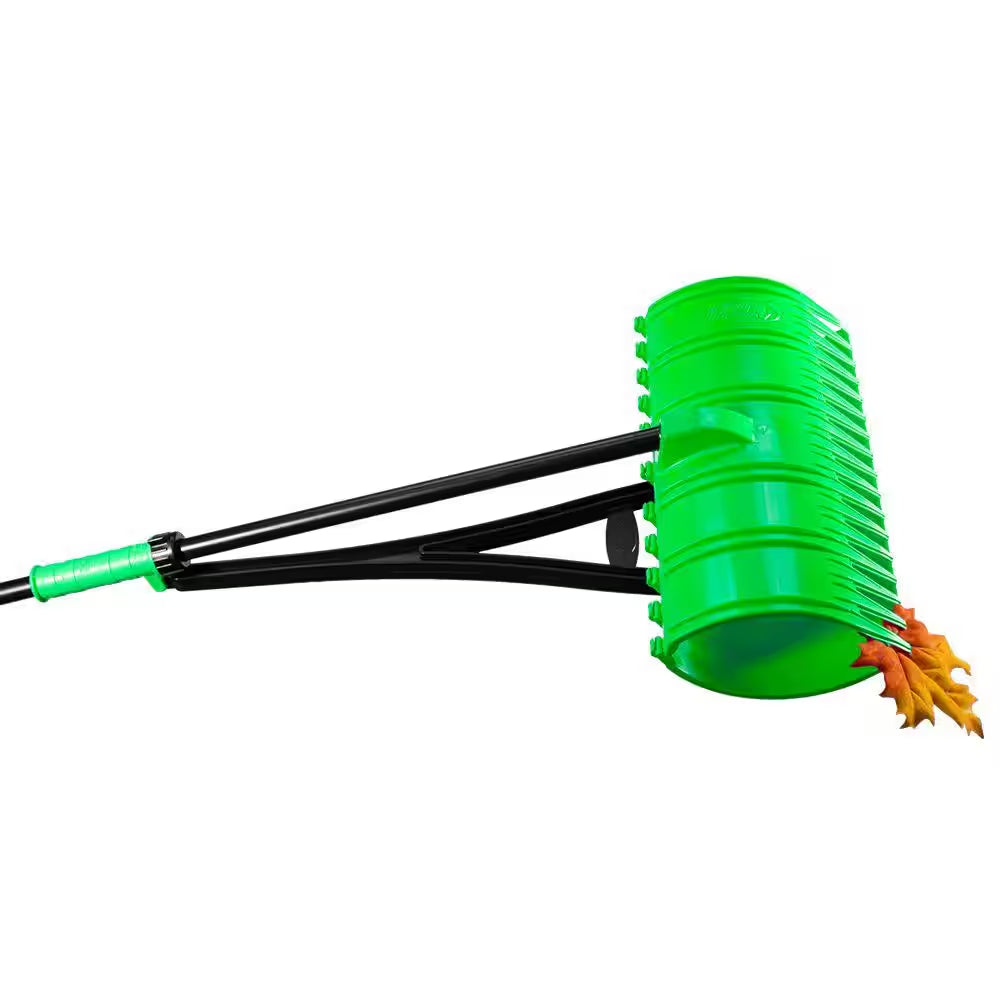 17 In. 3-In-1 Lime Green Ergonomic Pickup Rake with Telescopic Rubber Grip Steel Handle