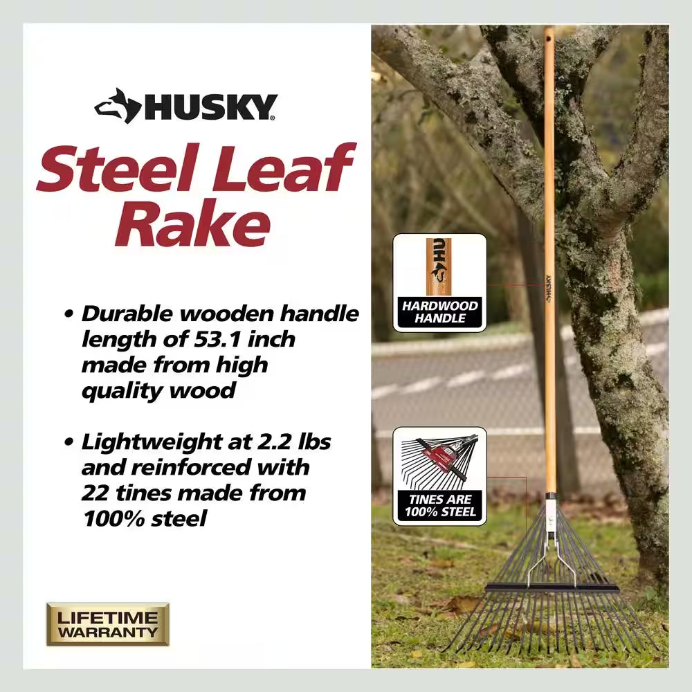 53 In. Long Wood Handle 22 In. Steel Leaf Rake