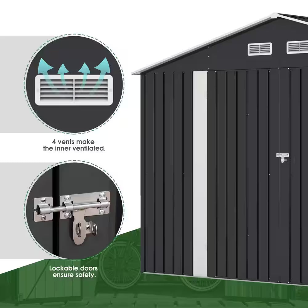 10 Ft. W X 8 Ft. D Outdoor Storage Metal Shed Building Garden Tool Shed with Lockable Doors, Dark Gray (80 Sq. Ft.)