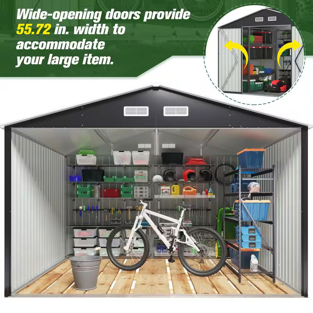 10 Ft. W X 8 Ft. D Outdoor Storage Metal Shed Building Garden Tool Shed with Lockable Doors, Dark Gray (80 Sq. Ft.)