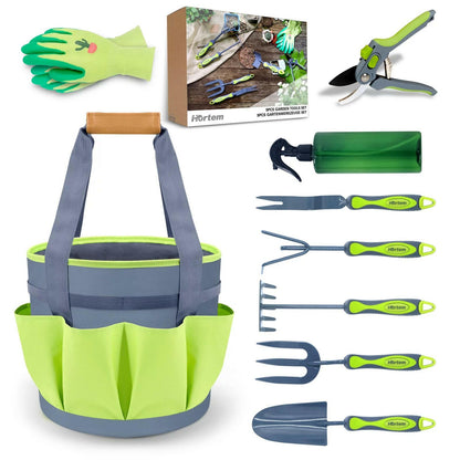 Garden Tools Set, 9PCS Include Trowel Set, Large Garden Tote Bag, Garden Gloves and Pruner, Gardening Gifts for Women Men