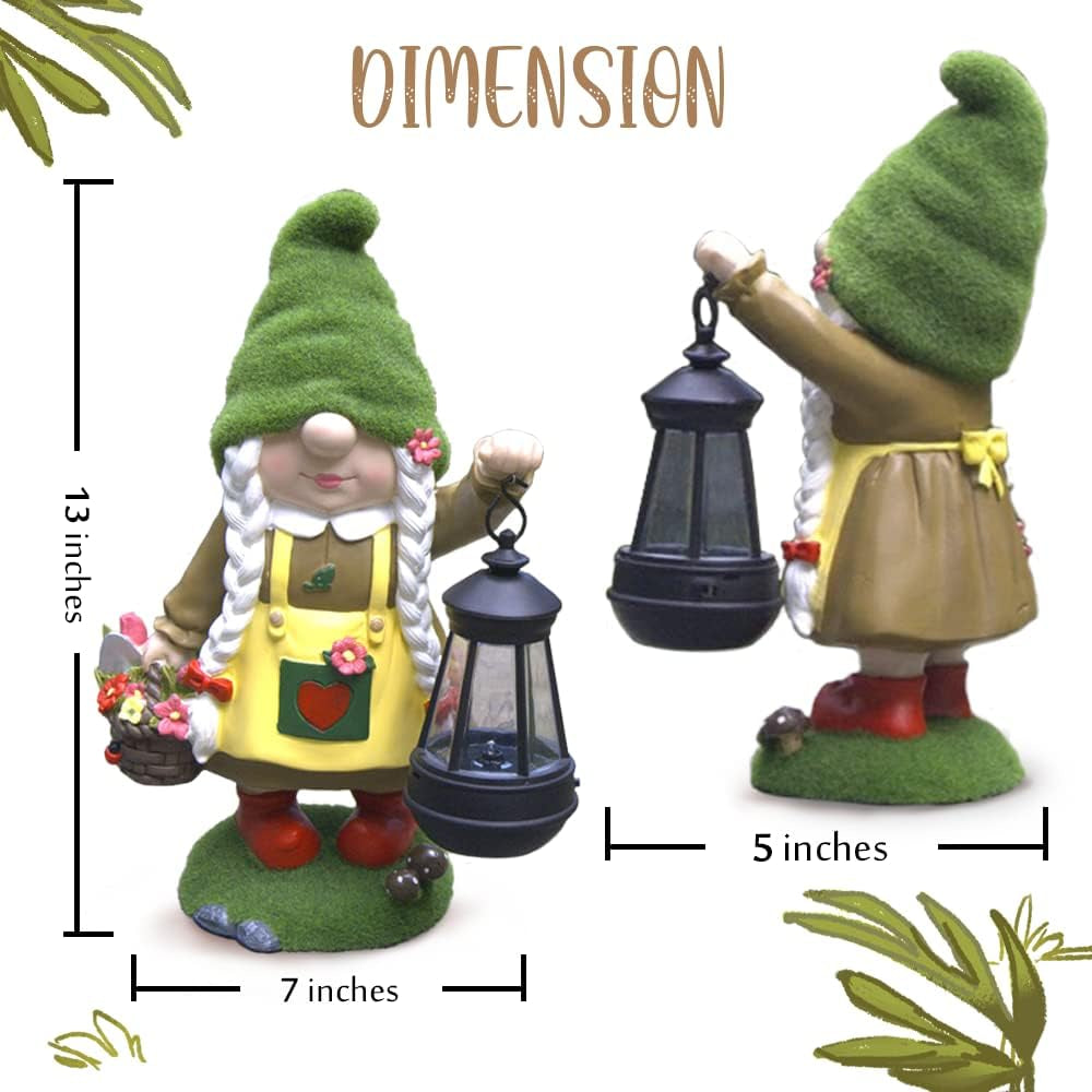 Gnomes Garden Gnomes Lady - Garden Sculptures & Statues Solar Female Garden Gnomes Outdoor Funny Knomes - Funny Garden Gnome Gifts Lights - Garden Gifts Gnomes Decor Gnomes Garden Decorations (13In)