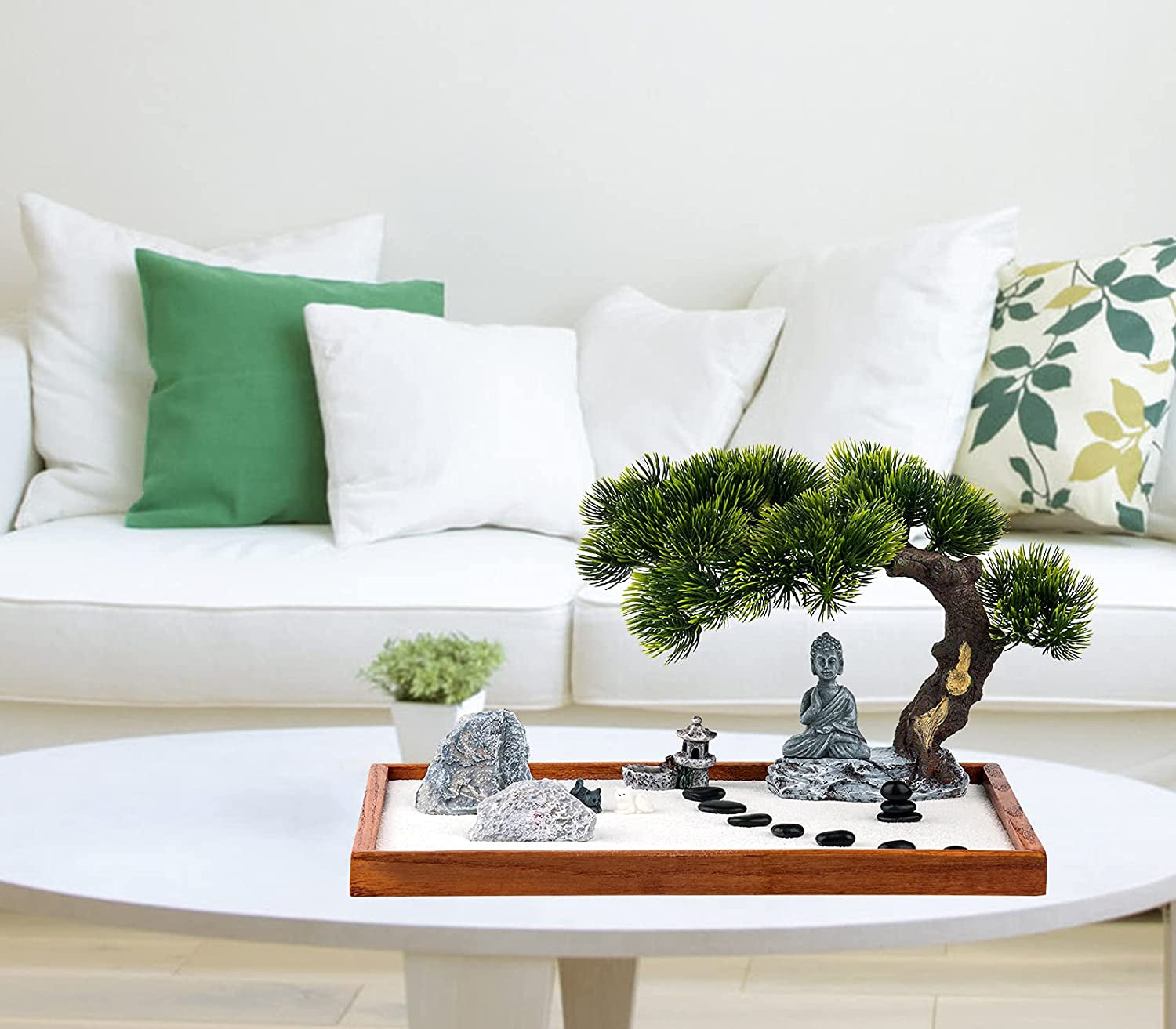 Zen Garden Kit - Mini Jardin Zen Garden for Desk with Buddha Shape Accessories, 14 X 10 Inch