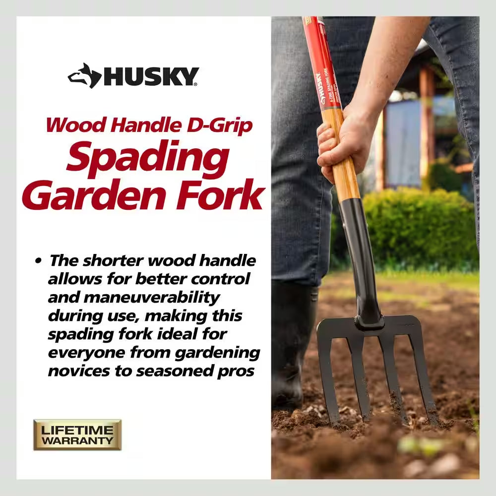 28 In. D-Grip Short Wood Handle 4-Tine Spading Garden Fork