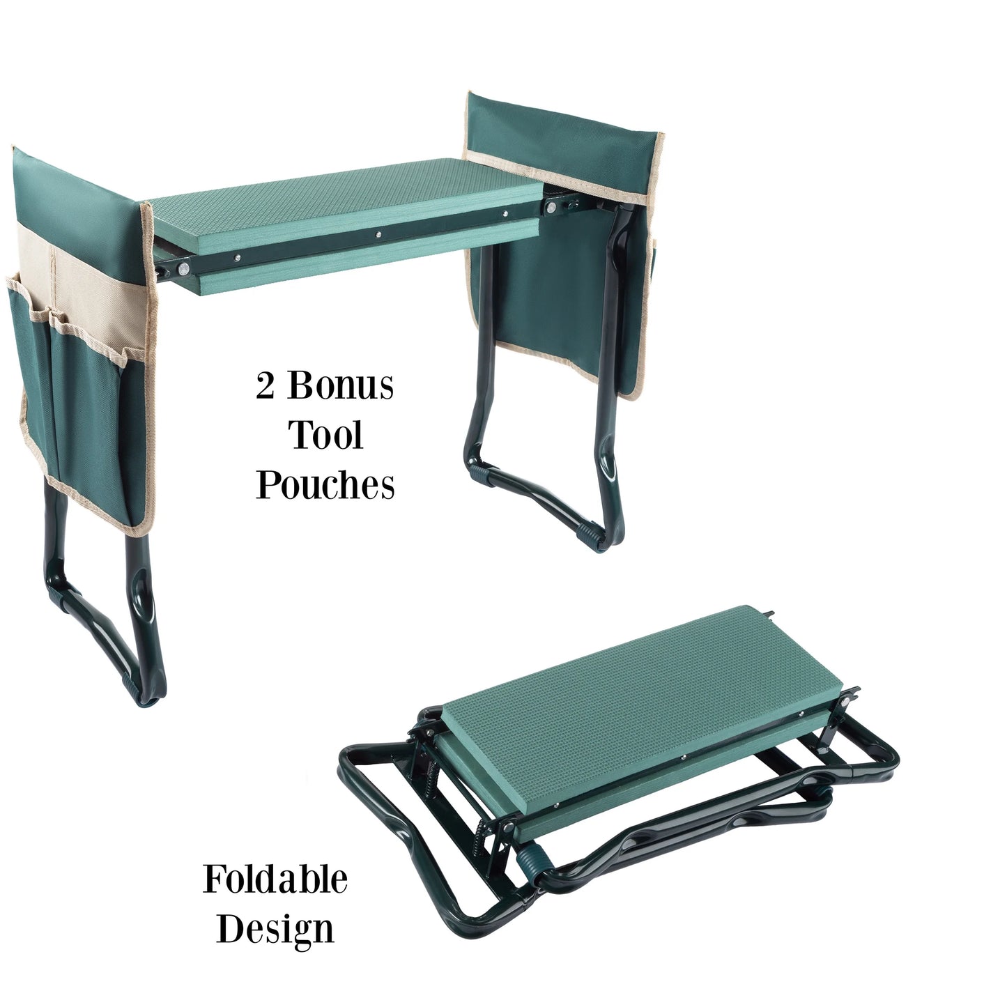 Foldable Garden Kneeler and Stool with Tool Pouches (Green)