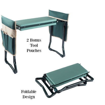 Foldable Garden Kneeler and Stool with Tool Pouches (Green)