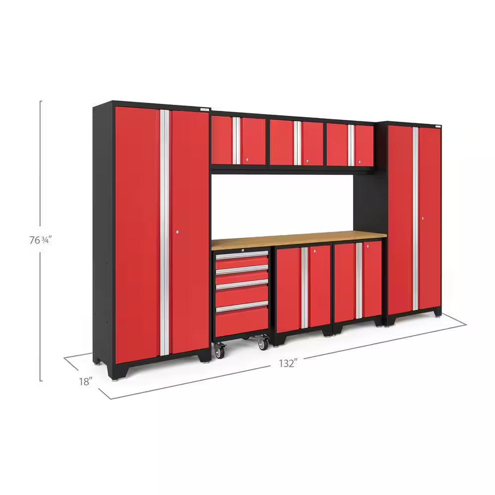 Bold Series 9-Piece 24-Gauge Steel Garage Storage System in Deep Red (132 In. W X 76.75 In. H X 18 In. D)