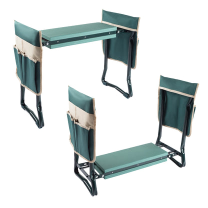 Foldable Garden Kneeler and Stool with Tool Pouches (Green)