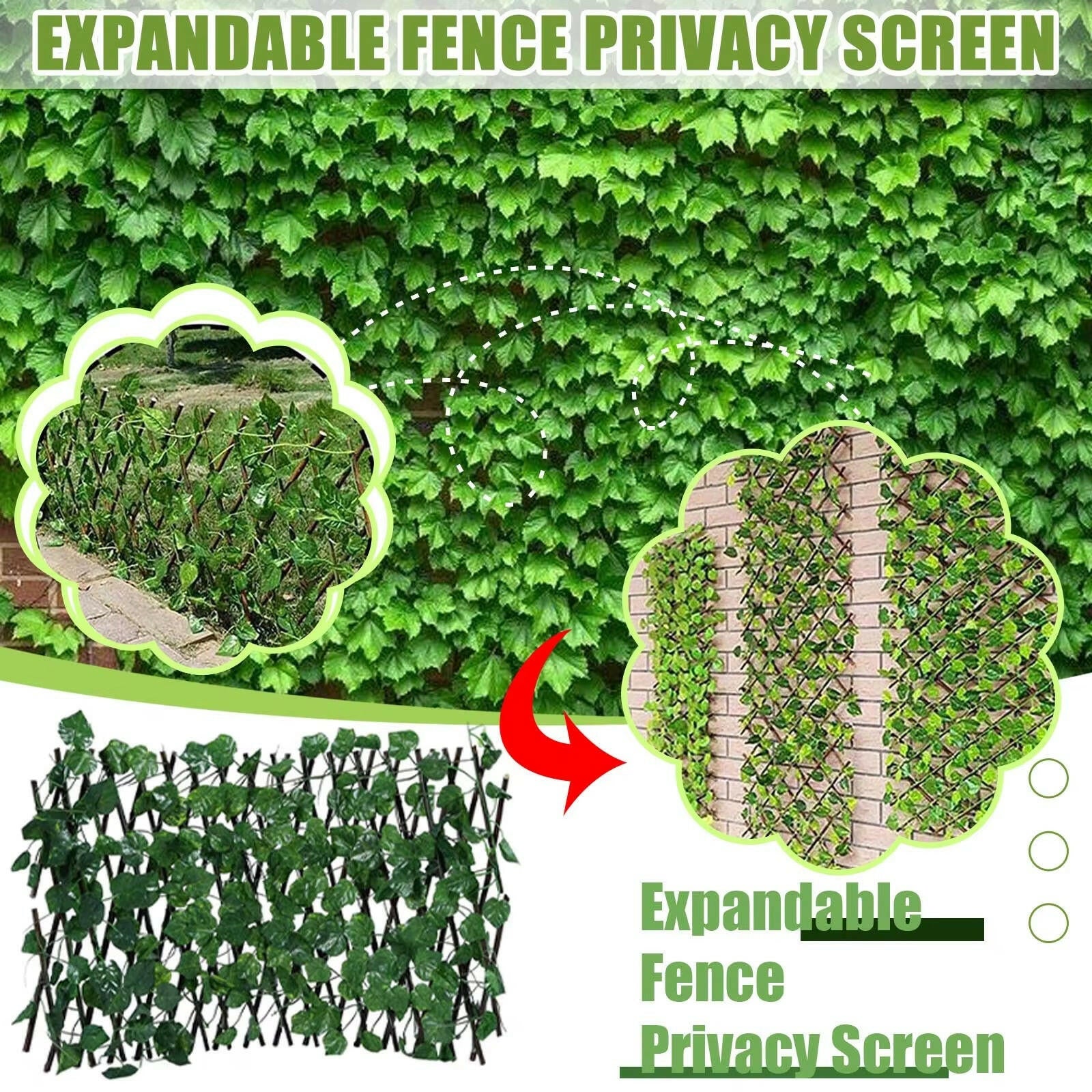 Retractable Fence Expandable Faux Ivy Privacy Fence Garden Fence Decoration Rattan Wall Hanging Creeper Ivy Plant Decoration