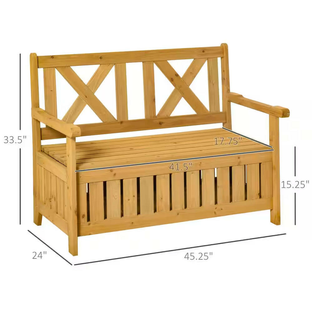 29 Gal. Yellow Fir Wood Outdoor Storage Bench with Waterproof Frame, Large Entryway Deck Box