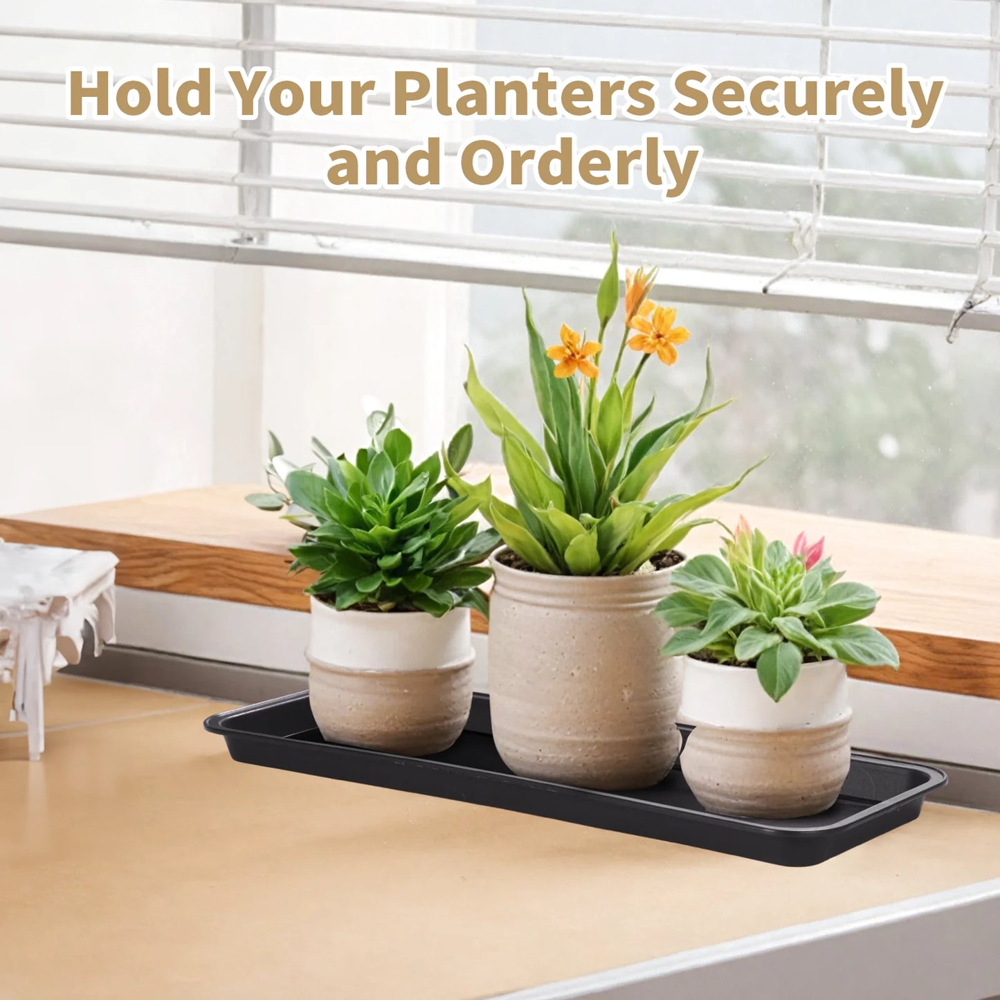 5 PCS Plastic Plant Drip Trays for Planters, Black Saucers Pots Trays, 15.7 X 5.9 X 0.7 Inches Rectangular Saucer Pans for Indoors Outdoors