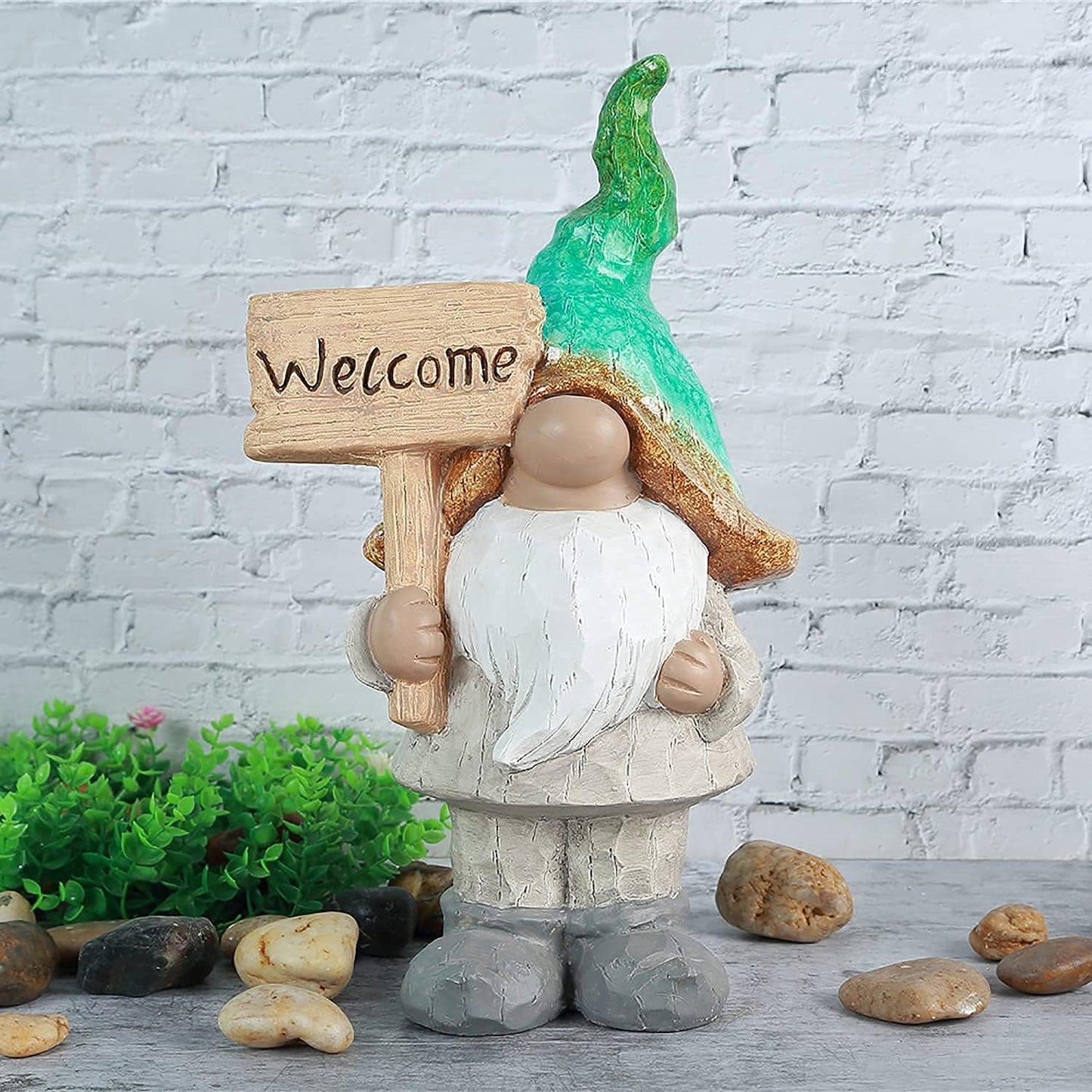 Garden Gnome Statue Outdoor Decor Garden Sculptures & Statues Holding Welcome Sign,Garden Gnomes for Patio Lawn Home Yard Art Decor 15 Inches Tall