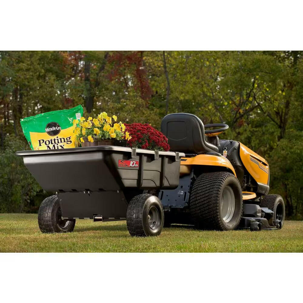 650 Lb. 10 Cu. Ft. Tow-Behind Lawn Mower Trailer Dump Cart with Compression-Molded Bed for Lawn Tractors and ZTR Mowers