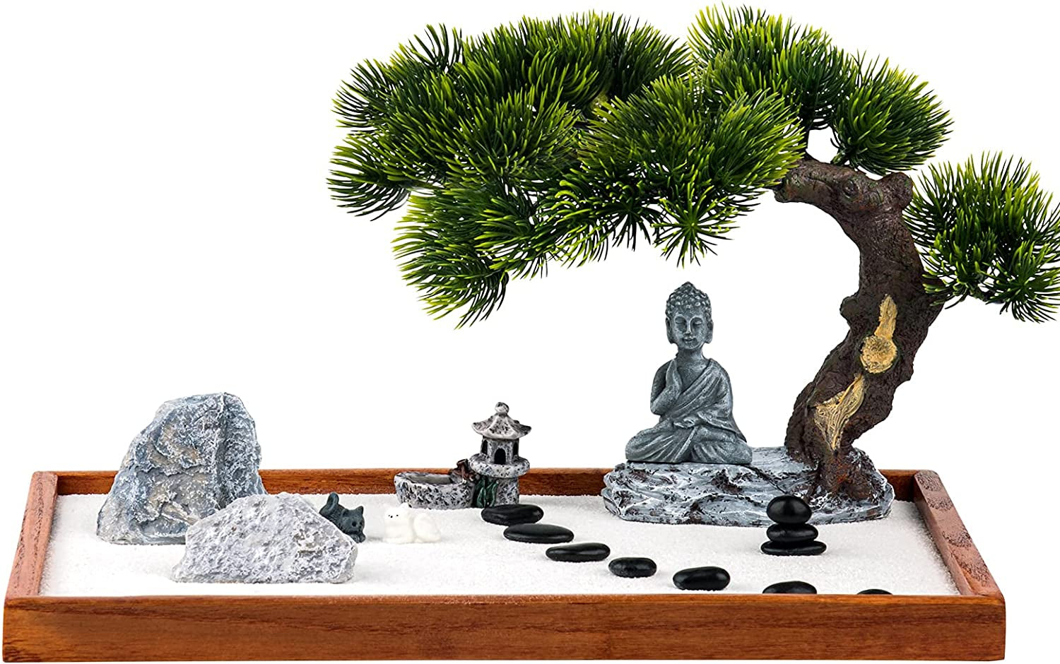 Zen Garden Kit - Mini Jardin Zen Garden for Desk with Buddha Shape Accessories, 14 X 10 Inch