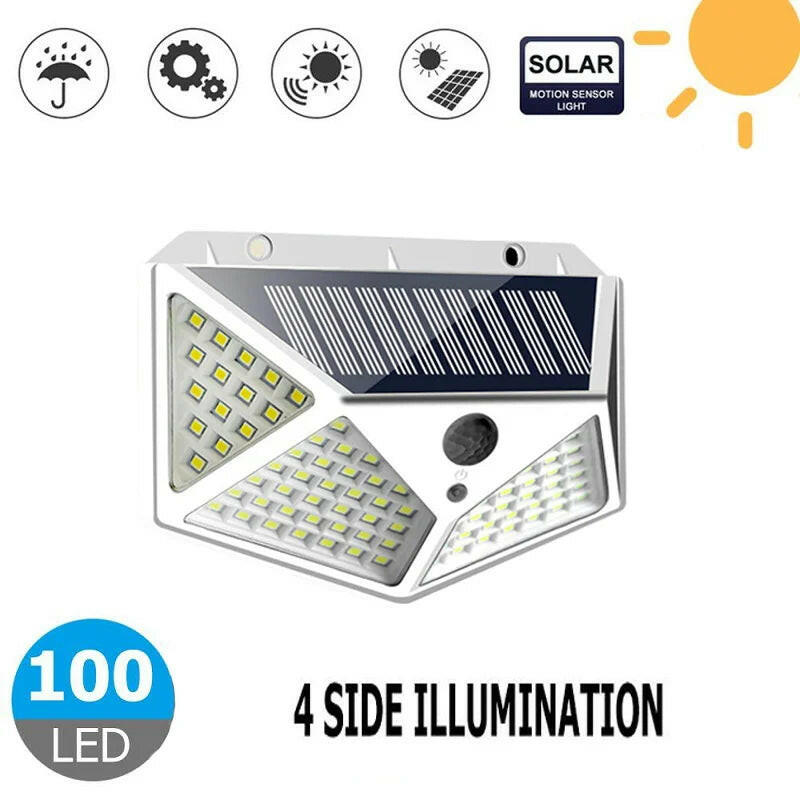 100 LED Solar Wall Lamp 4 Sides Luminous with Motion Sensor Human Induction Courtyard Waterproof Stairs Outdoor Wall Light