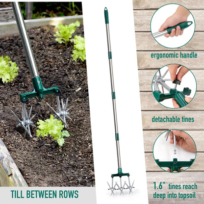 Rotary Cultivator Set, Adjustable Gardening Rotary Tiller and Hand Garden Cultivator Tool