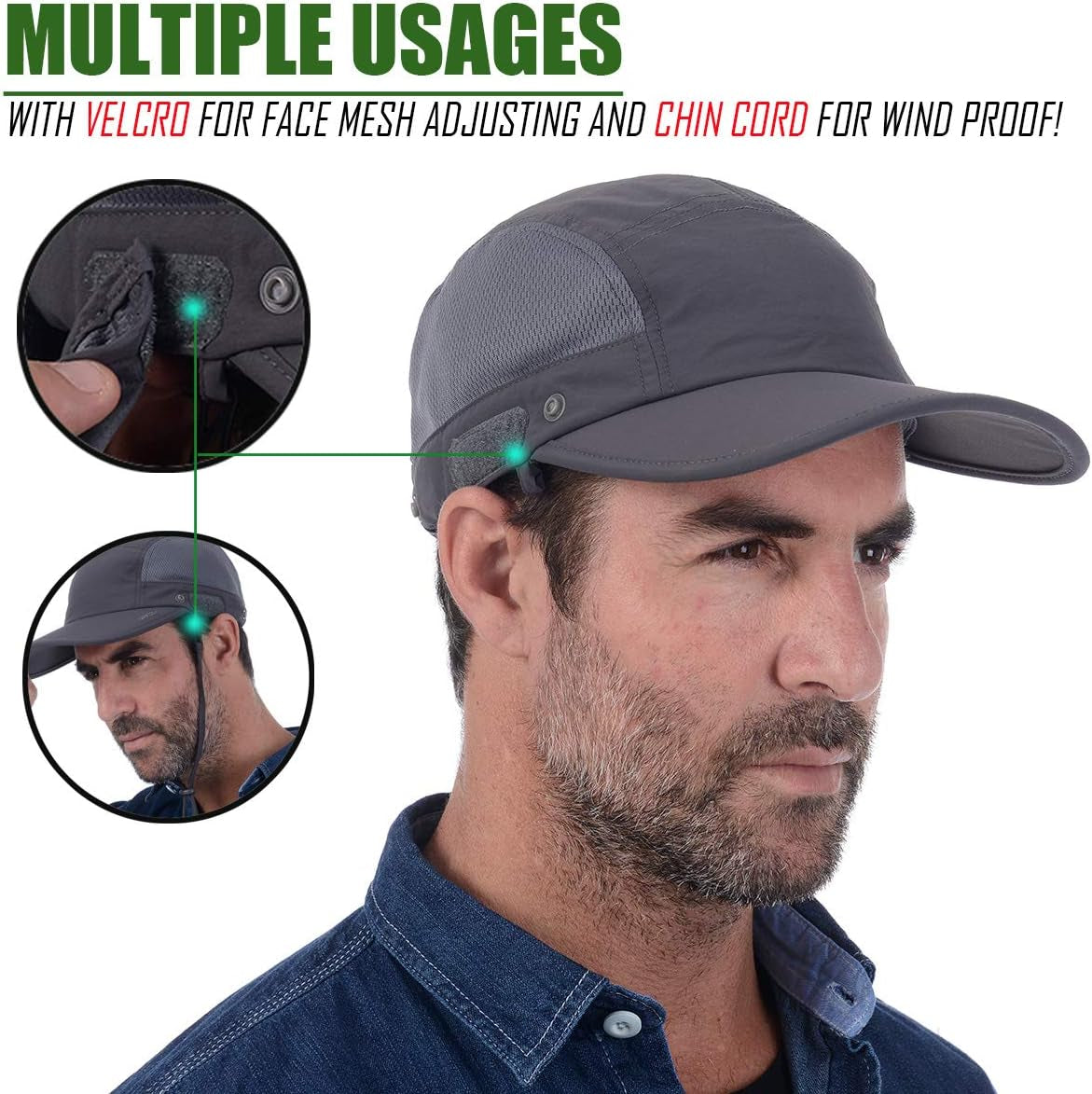 Sun Cap Fishing Hat Baseball Cap with Face Neck Cover Flap