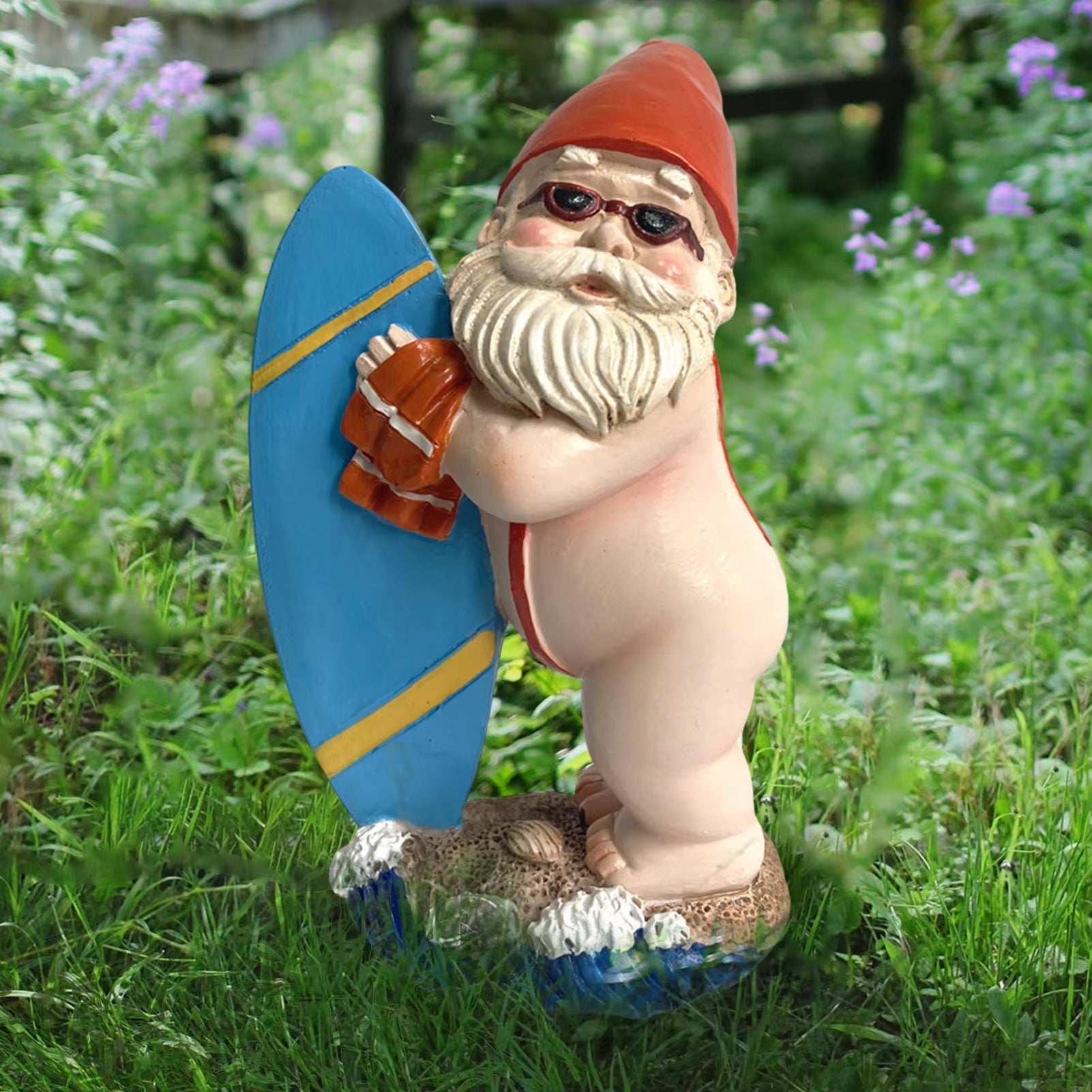 Naughty Garden Gnome Funny Resin Surfing Gnome Statue Garden Ornament Outdoor Garden Yard Decor Gnome Figurines