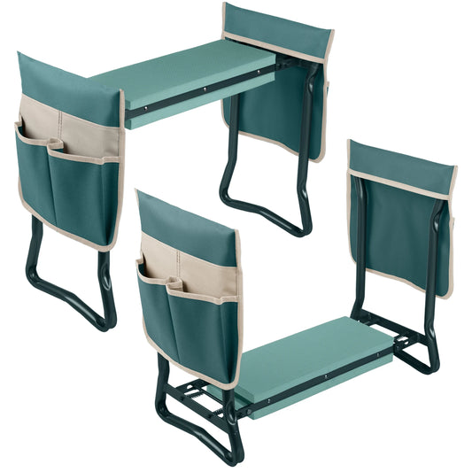 Foldable Garden Kneeler and Stool with Tool Pouches (Green)