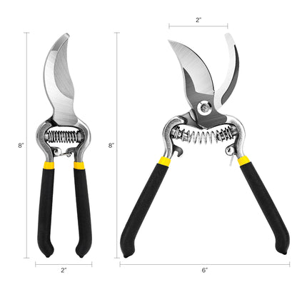 Garden Pruning Shears, 8" Bypass Gardening Pruner, Garden Scissors, Garden Clippers, Black