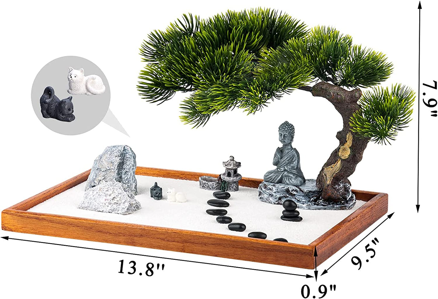 Zen Garden Kit - Mini Jardin Zen Garden for Desk with Buddha Shape Accessories, 14 X 10 Inch