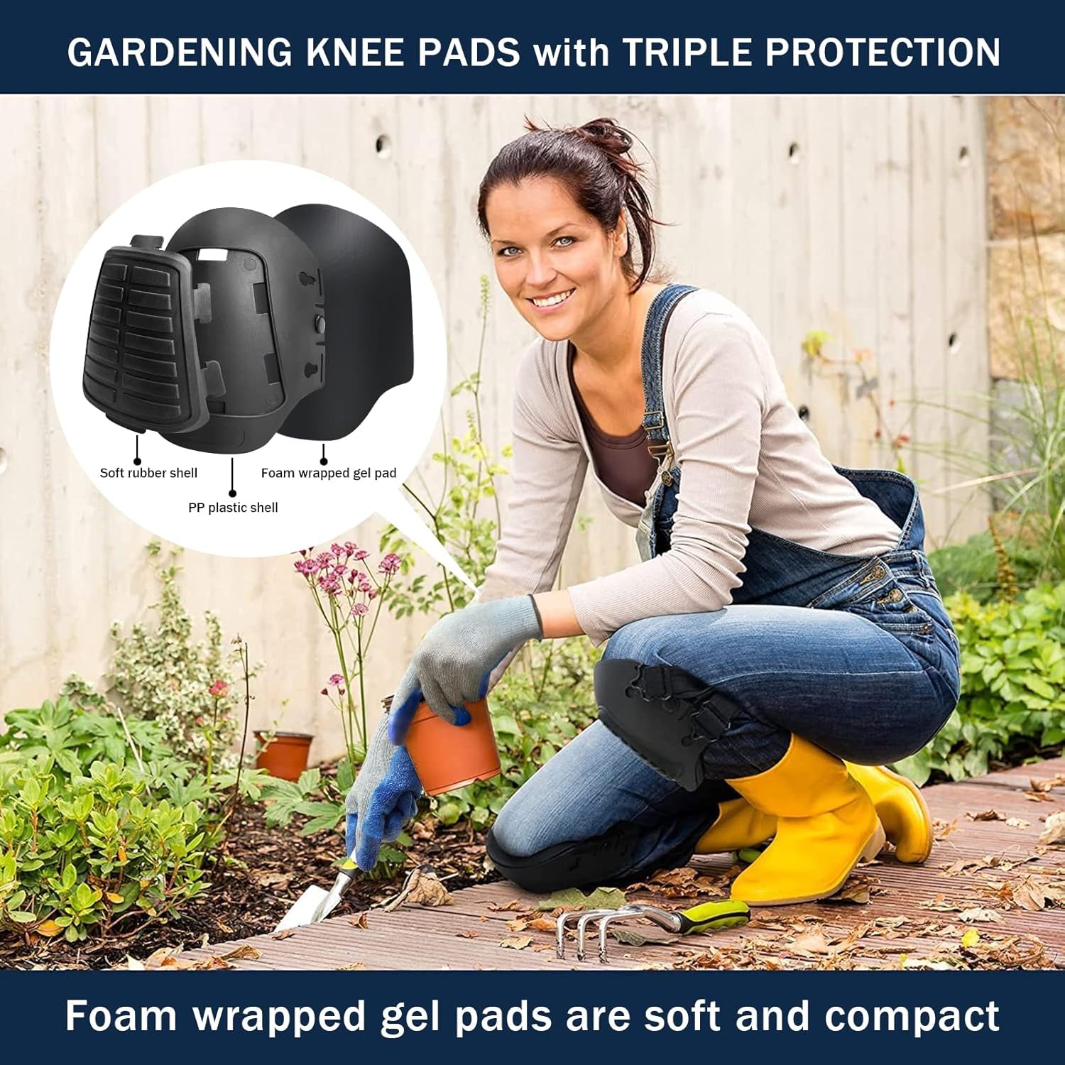 Triple Protection Flexible Men Work Professional Heavy Duty Knee Pads with Foam Padding for Gardening, Cleaning and Hard Flooring (1 Pair)