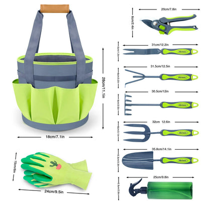 Garden Tools Set, 9PCS Include Trowel Set, Large Garden Tote Bag, Garden Gloves and Pruner, Gardening Gifts for Women Men