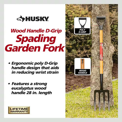 28 In. D-Grip Short Wood Handle 4-Tine Spading Garden Fork