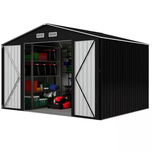 10 Ft. W X 8 Ft. D Outdoor Storage Metal Shed Building Garden Tool Shed with Lockable Doors, Dark Gray (80 Sq. Ft.)