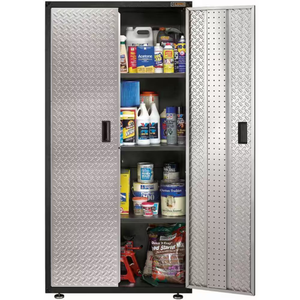 Ready-To-Assemble Steel Freestanding Garage Cabinet in Silver Tread (36 In. W X 72 In. H X 18 In. D)