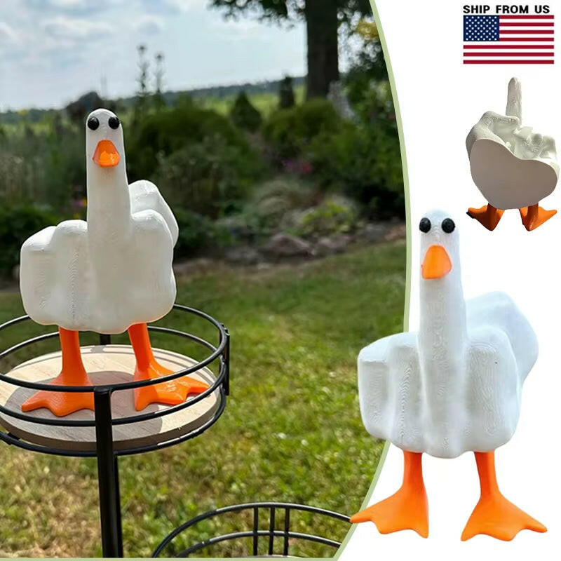 Funny Little Duck Figurine Ornament Decor Cute Middle Finger Resin Garden Statue Craft Home Garden Sculpture Creative Gift