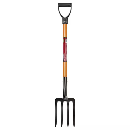 28 In. D-Grip Short Wood Handle 4-Tine Spading Garden Fork