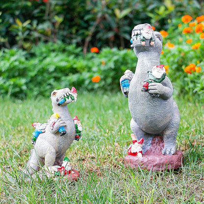 Dinosaur Eating Gnomes Garden Decor, Art for Garden Decor, Outdoor Statue for Patio, Lawn, Yard Art Decoration, Housewarming Garden Gift