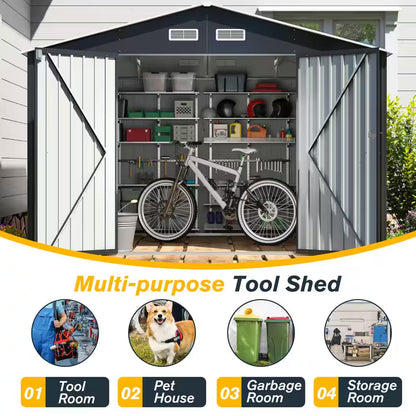 10 Ft. W X 8 Ft. D Outdoor Storage Metal Shed Building Garden Tool Shed with Lockable Doors, Dark Gray (80 Sq. Ft.)