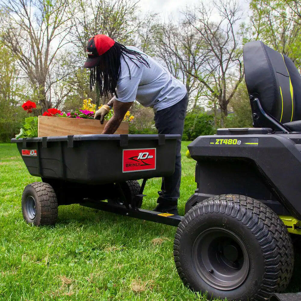 650 Lb. 10 Cu. Ft. Tow-Behind Lawn Mower Trailer Dump Cart with Compression-Molded Bed for Lawn Tractors and ZTR Mowers