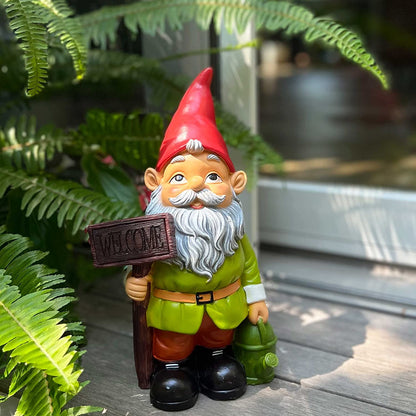 Garden Decorations - Solar Garden Statues Outdoor Clearance Large Garden Welcome Decor - Garden Gnomes Outdoor - Solar Garden Gnomes Welcome Sign Gnome Statue - Garden Nome Garden