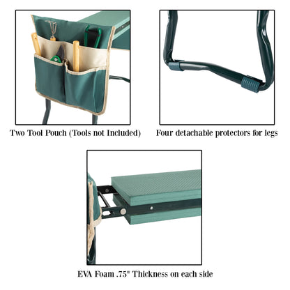 Foldable Garden Kneeler and Stool with Tool Pouches (Green)