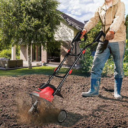 17-Inch 13.5 Amp Corded Electric Tiller and Cultivator 9'' Tilling Depth Red