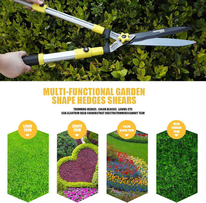 Hedge Shears 23"-34" Extension Gardening Shears with 9Inch Wavy SK-5 Blade,Blade Pressure Adjustable Hedge Clippers Shock-Absorbing Tree Trimmer (Yellow)