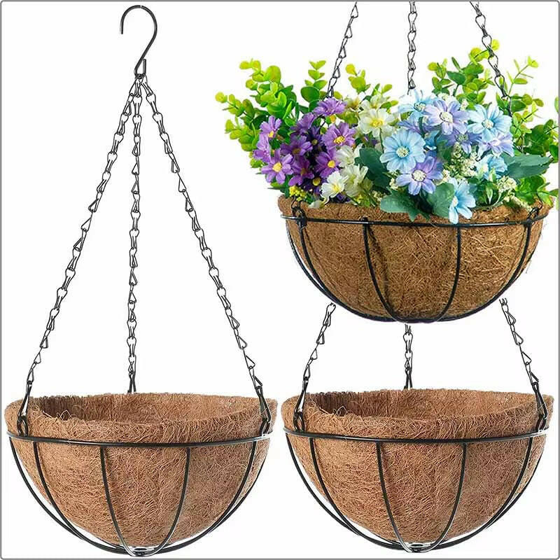 8/10 Inch round Wire Plant Holder Metal Hanging Basket Coconut Liner Lining Plants Flower Garden Pot for Home Balcony Decoration