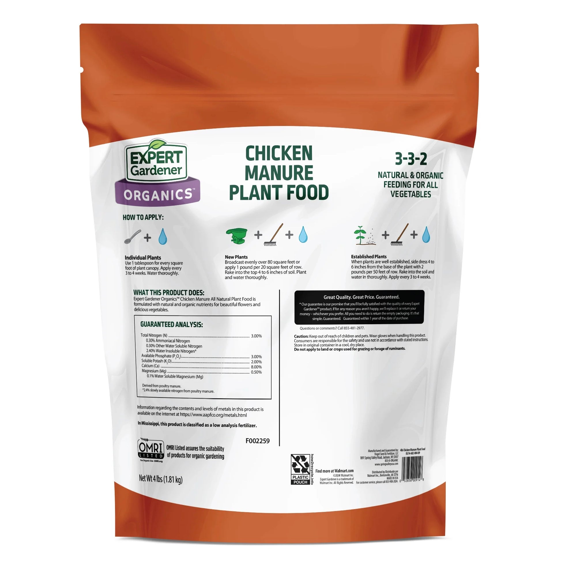 Organics Chicken Manure All-Natural Plant Food, 4 Lb Fertilizer