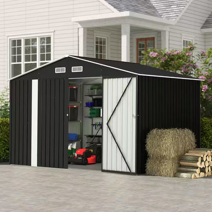 10 Ft. W X 8 Ft. D Outdoor Storage Metal Shed Building Garden Tool Shed with Lockable Doors, Dark Gray (80 Sq. Ft.)