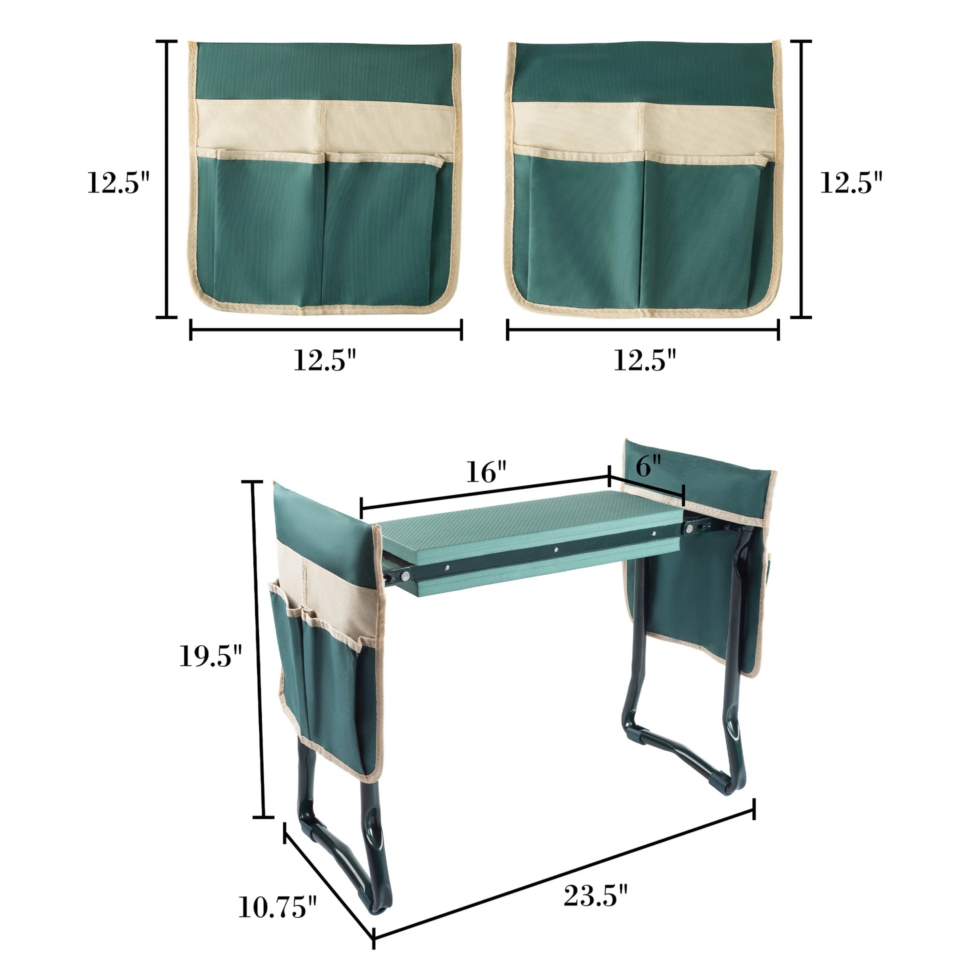 Foldable Garden Kneeler and Stool with Tool Pouches (Green)