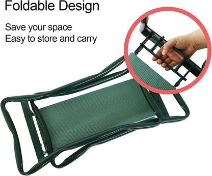 Garden Kneeler and Seat Upgraded Foldable Garden Bench Stool Garden Kneeling Pad Garden Tool Set, Large Printed Tool Bags, 1 Pair of Garden Gloves