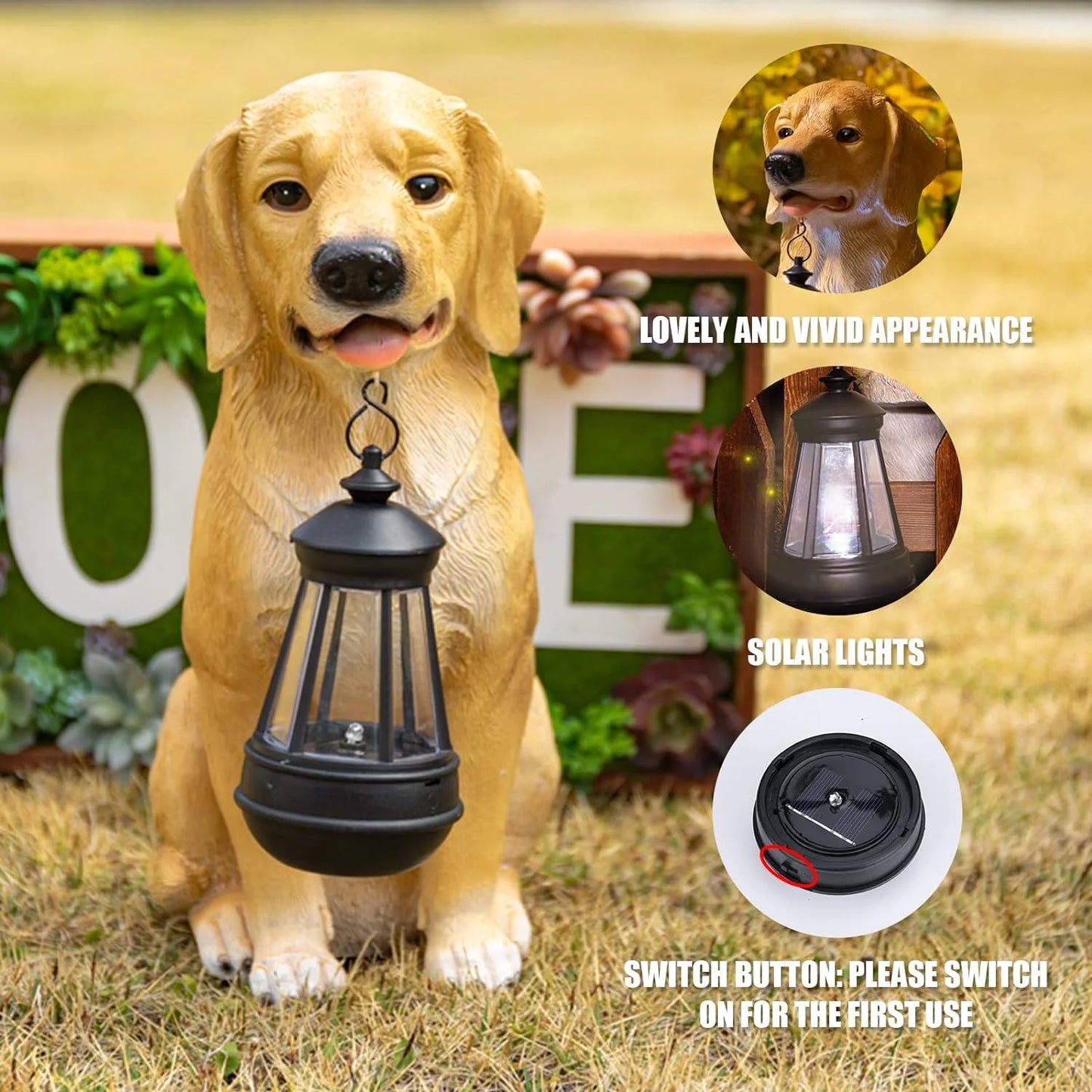 12.9" Dog Ornaments Decoration Garden Statue, Solar Lights