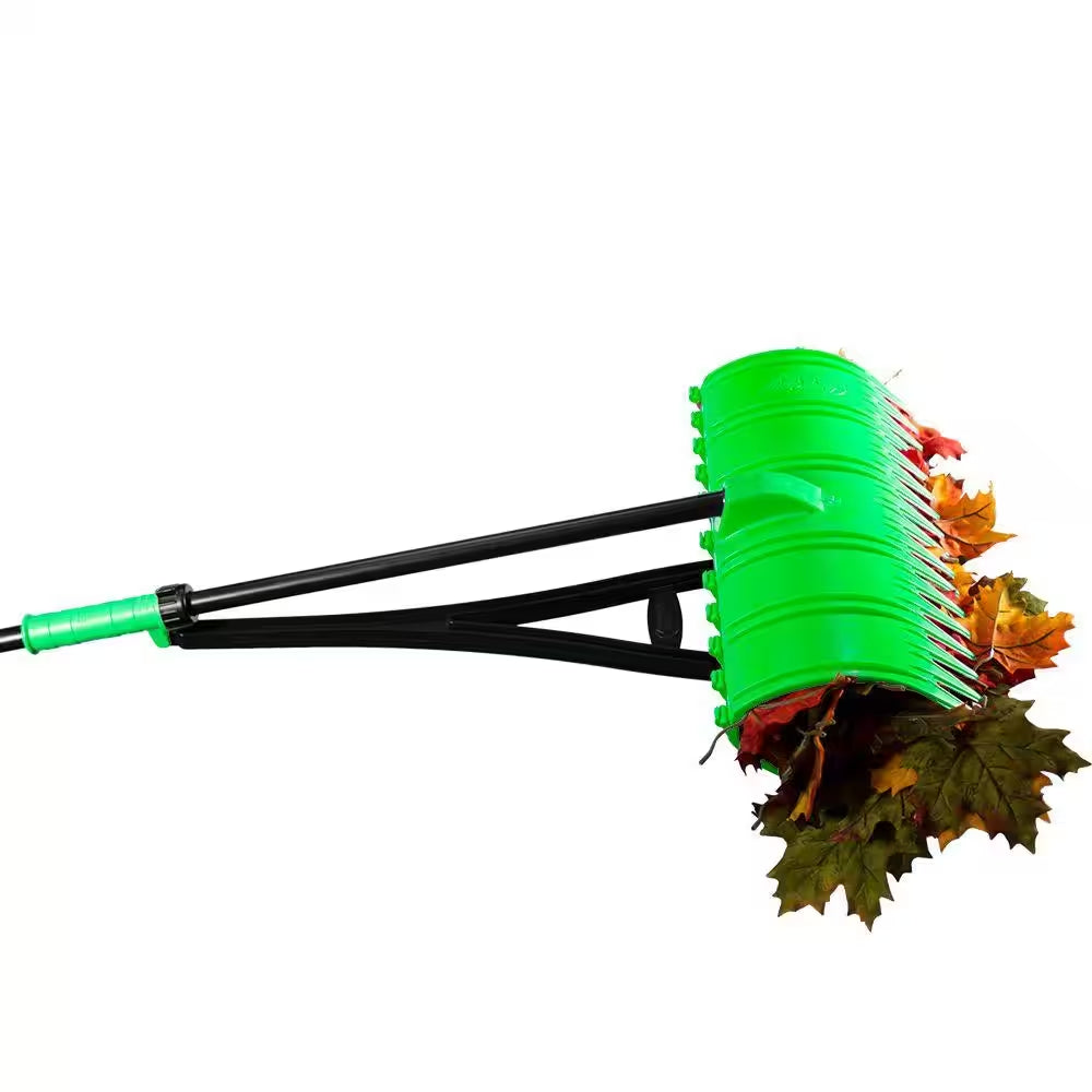 17 In. 3-In-1 Lime Green Ergonomic Pickup Rake with Telescopic Rubber Grip Steel Handle