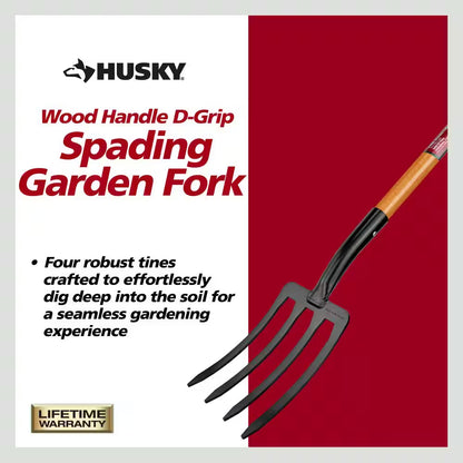 28 In. D-Grip Short Wood Handle 4-Tine Spading Garden Fork